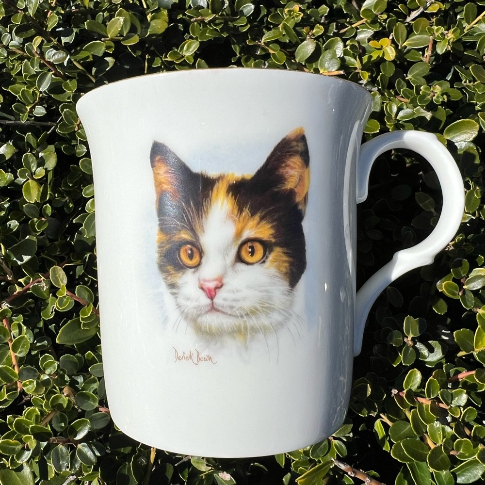 Vintage Tea mug featuring Cat and Birds by Crown Trent Fine Bone China, England